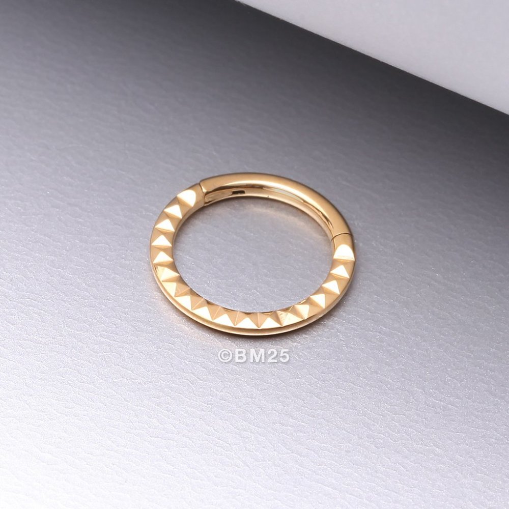 Implant Grade Titanium Golden Pyramid Front Geometric Seamless Clicker Hoop Ring